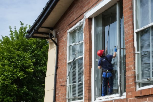 Exterior window cleaning with professional equipment