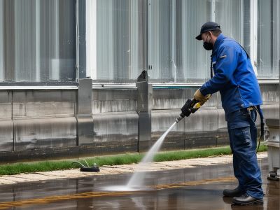 Professional power washing equipment and technician