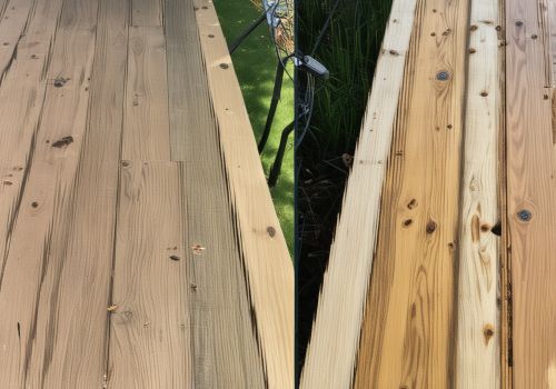 Deck restoration showing before and after power washing results