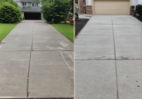 Driveway before and after power washing service