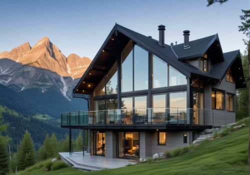 Modern home with crystal clear windows showing beautiful mountain view